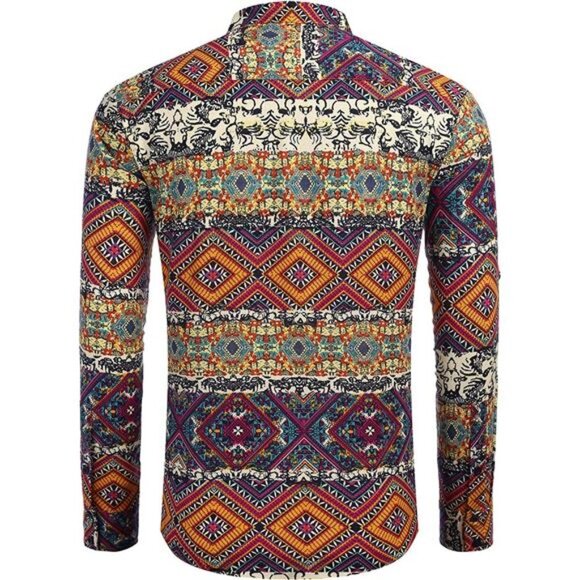 Men's Cotton Linen Henley Shirt Long Sleeve Hippie Casual Beach T Shirts - Picture 3 of 7